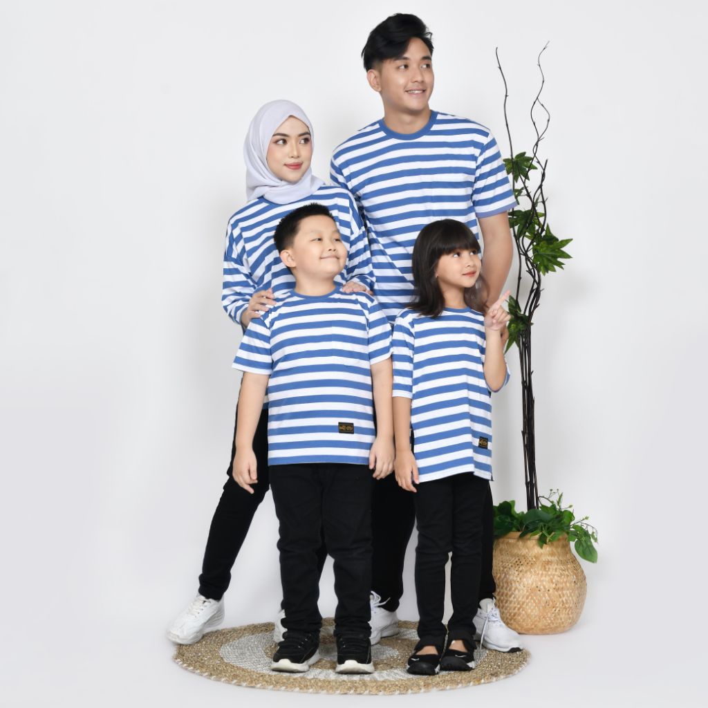 kaos denim salur pria/wanita