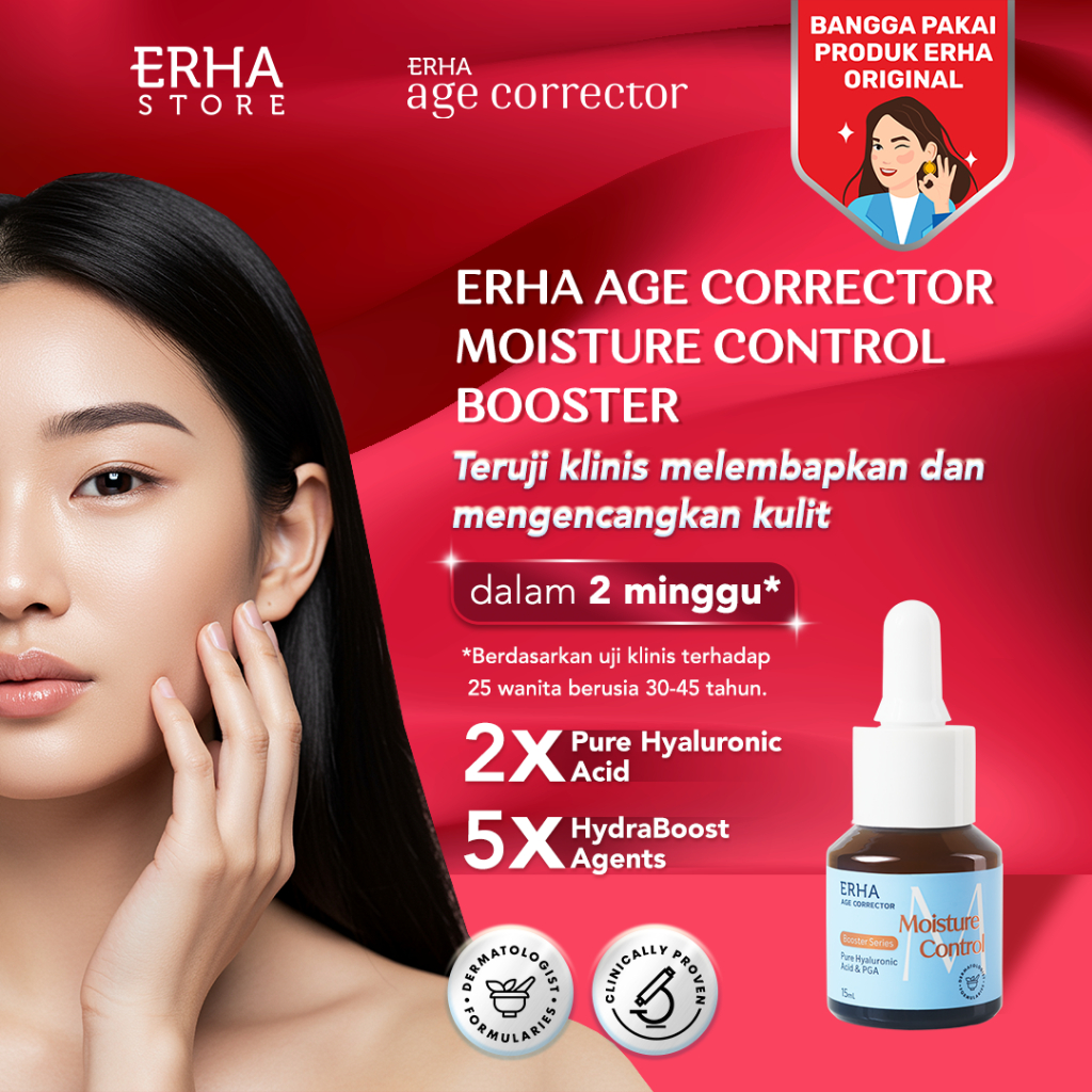 ERHA Age Corrector Moisture Control Booster 15ml Pure Hyaluronic Acid & PGA  - Booster Hidrasi Anti 