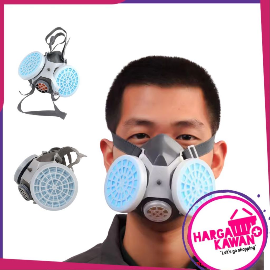 Masker Gas Respirator Kerja Pabrik Cat Lab Half Face with Activated Carbon Filter