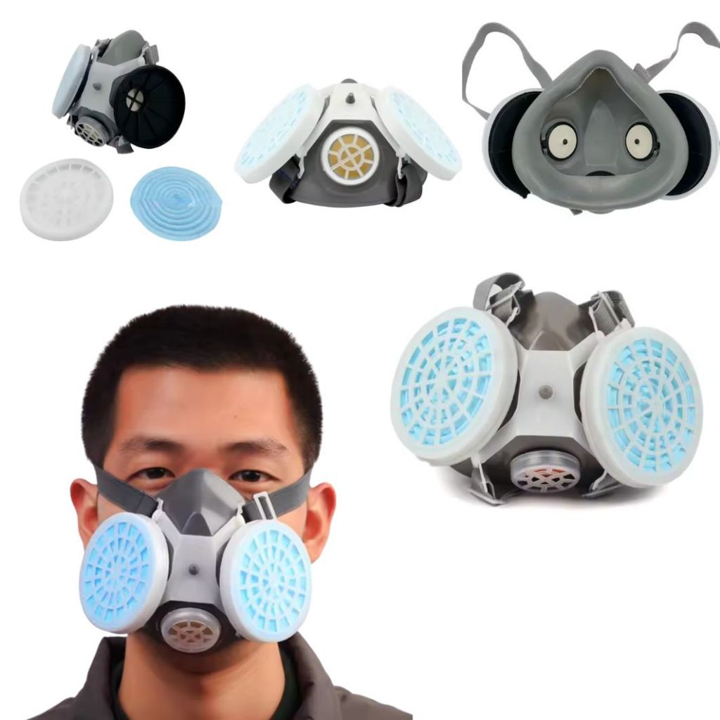 Masker Gas Respirator Kerja Pabrik Cat Lab Half Face with Activated Carbon Filter