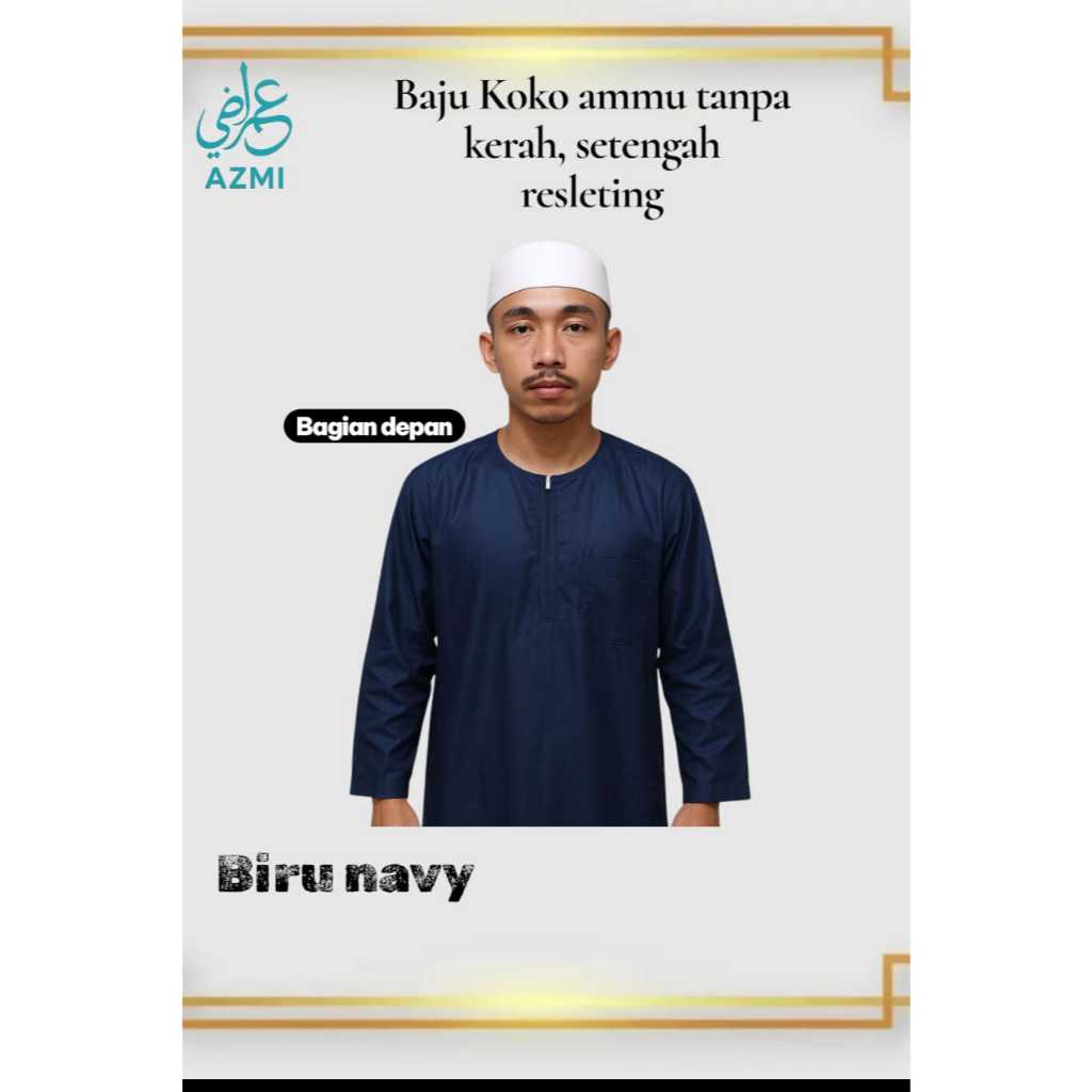Promo Baju Koko Ammu Dewasa Tanpa Kerah Biru Dongker Termurah