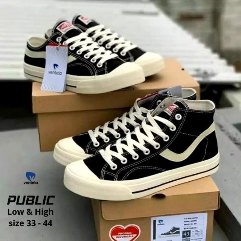 PROMO TERBARU Sepatu Sneakers pria Ventela Low Public Ventela Hitam putih Sepatu Sekolah