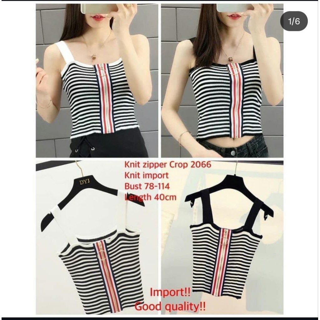 PE-KNIT ZIPPER CROP STRIPE 2066