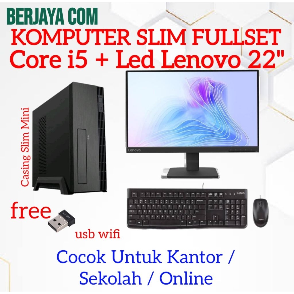 Full set Slim Case Core i5 - Lenovo 22" - 16gb Ram - 500gb Ssd - Pc Rakitan - Komputer Mini - Cpu Sl