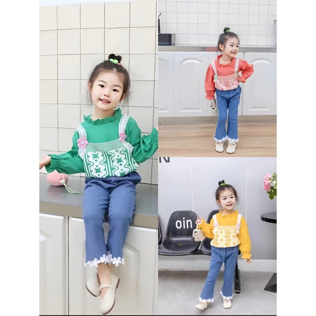 Setelan Pakaian Import Anak Usia 1-4 Tahun | Oneset Atasan Model 2in1 Baju Lengan Panjang Model Tang