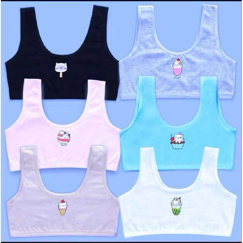 (COD)PROMO 6 PCS MINISET ANAK MOTIF POLOS REMAJA SD/SMP Bra Miniset Remaja// Miniset Anak Perempuan 