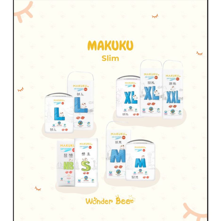 Makuku SAP Diapers SLIM Pants & Tape NB S M L XL XXL Popok Diapers