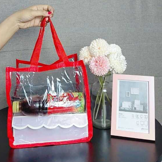 

TAS MIKA PLIPIT TRANSPARAN uk 24x24 untuk hampers souvenir kotak kue kering Goodie bag transparan bening Termurah