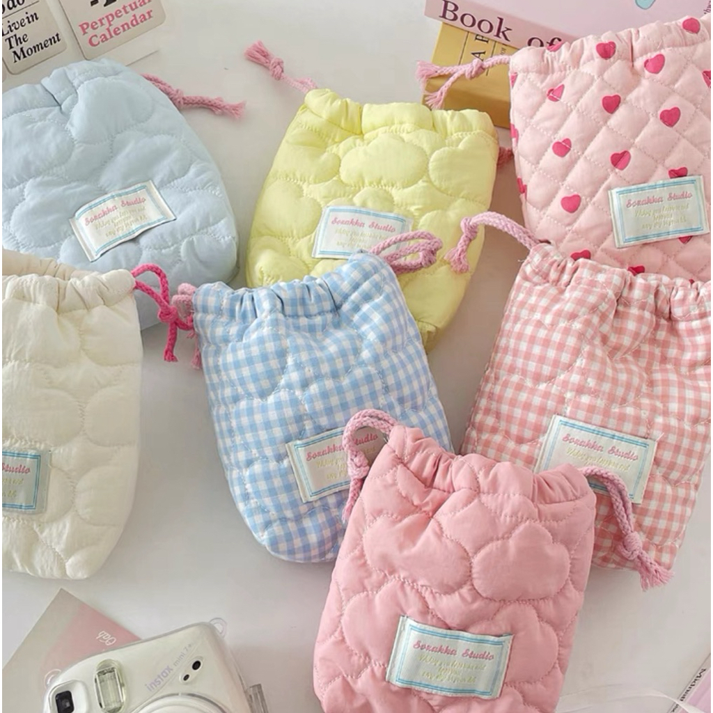 puffy pouch pastel string bag serut mini bag