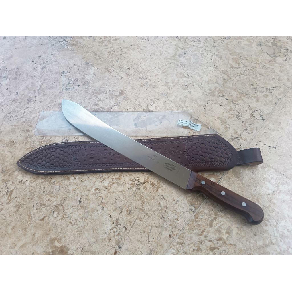 PISAU SEMBELIH VICTORINOX BULLNOSE ROSEWOOD 36CM + SARUNG KULIT