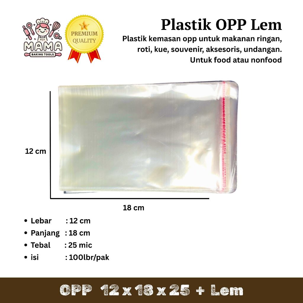 

Plastik OPP (LEM) Tipis 12 x 18 x 25 / Plastik Kue / Plastik Roti / Plastik Undangan / Plastik Cookies / Plastik Uang