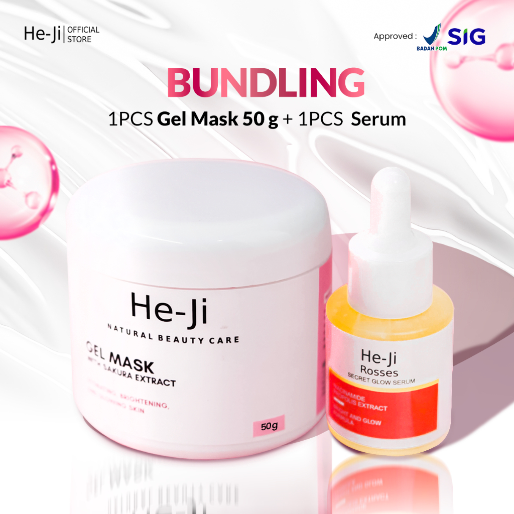[HE-JI] Bundle 2 in 1 Glowing Set Gel Mask with Sakura Extract & Rosses Secret Glow Serum - Perawata