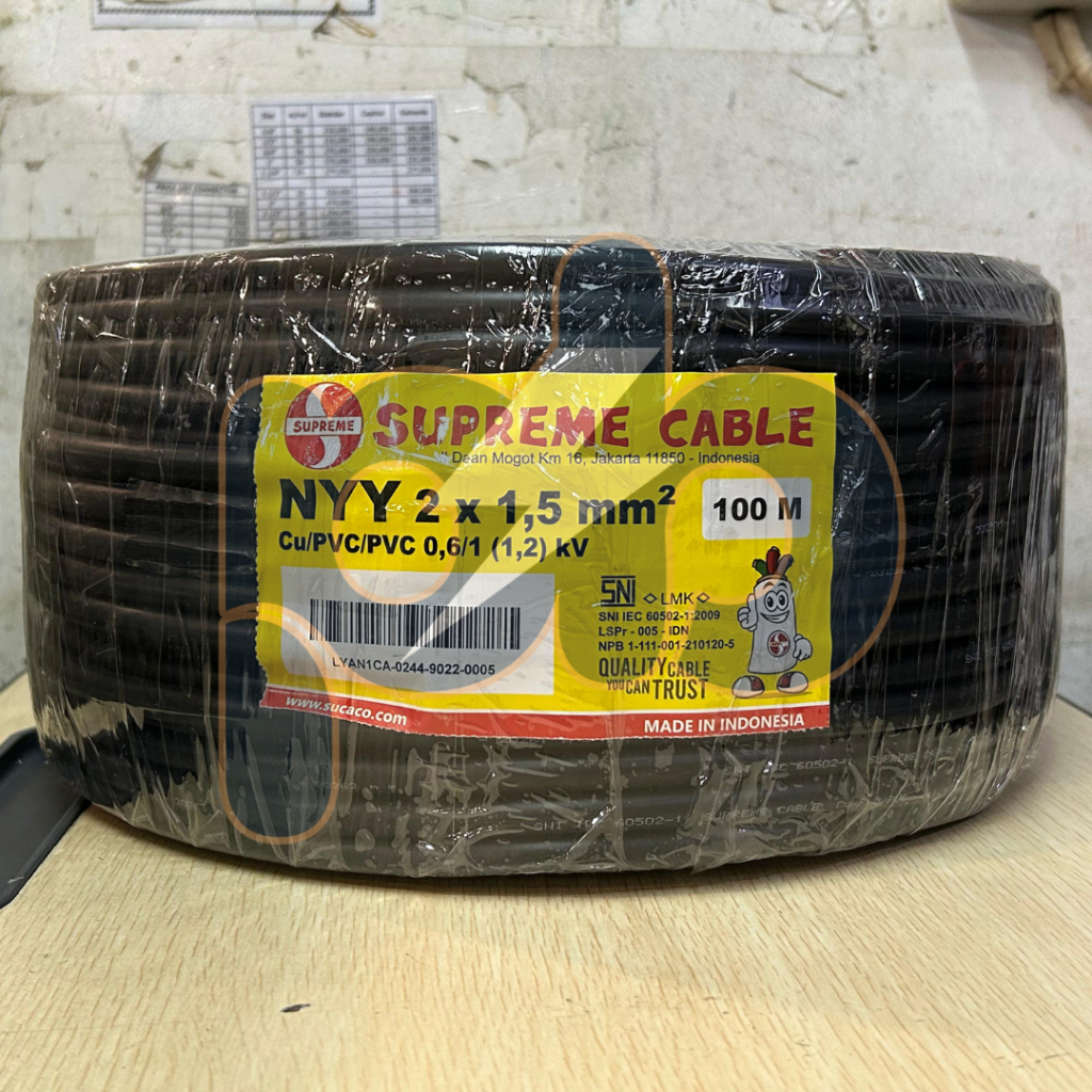 Kabel NYY 2 x 1.5mm Merk Supreme / Kabel NYY 2 x 1.5 mm Supreme