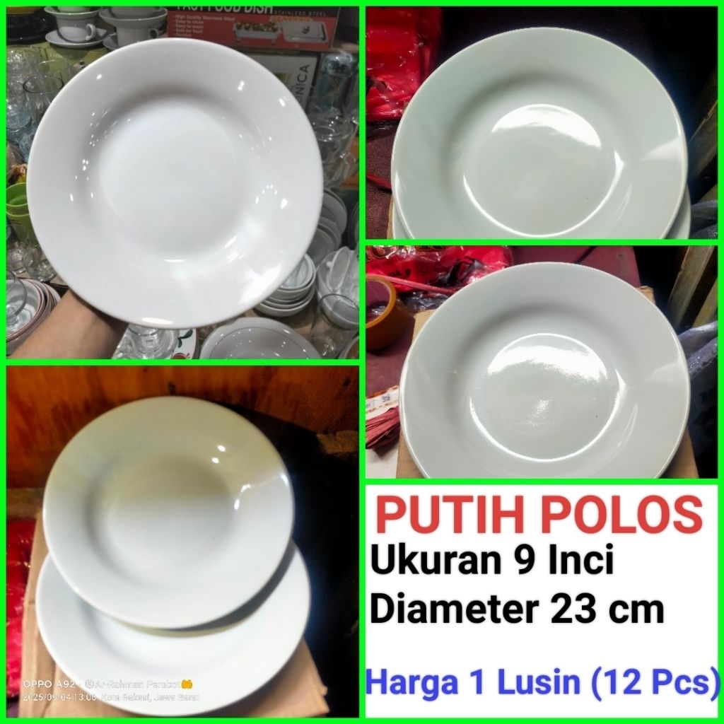 piring makan keramik polos piring PUTIH POLOS ukuran 9 Inci Harga untuk 1 Lusin (Isi 12 Pcs)