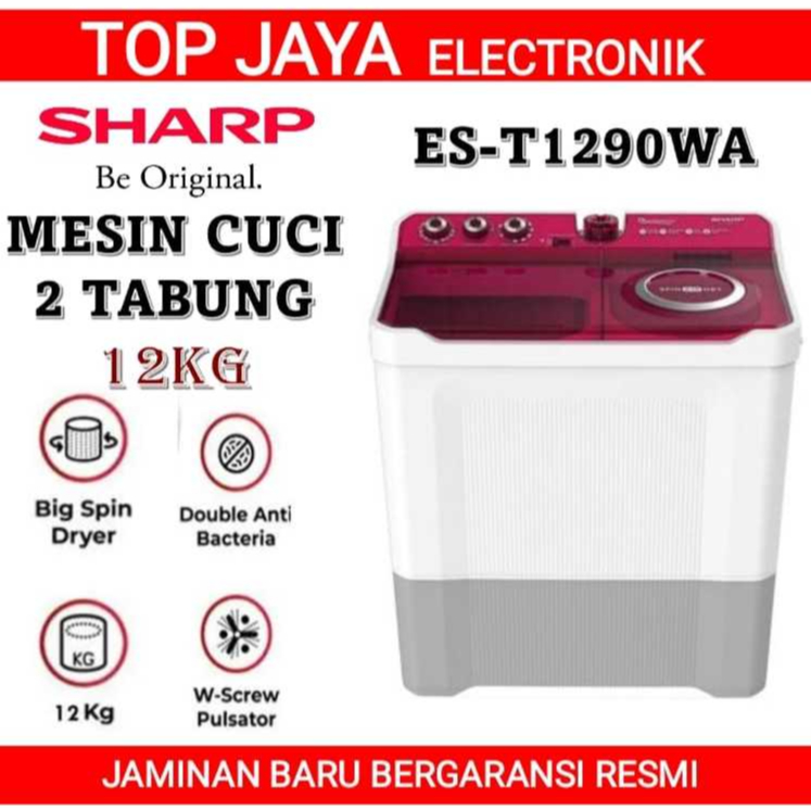 MESIN CUCI SHARP 12KG 2 TABUNG ES-T1290WA/BL/PK.SHARP MESIN CUCI 12KG  2 TABUNG NEW SERIES