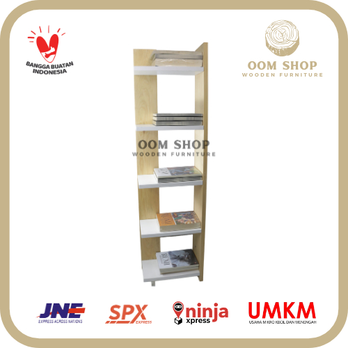 Rak Buku Kayu Pinus 5 Susun Rak Sudut Dinding Ruang Tamu Pajangan Rumah Aesthetic