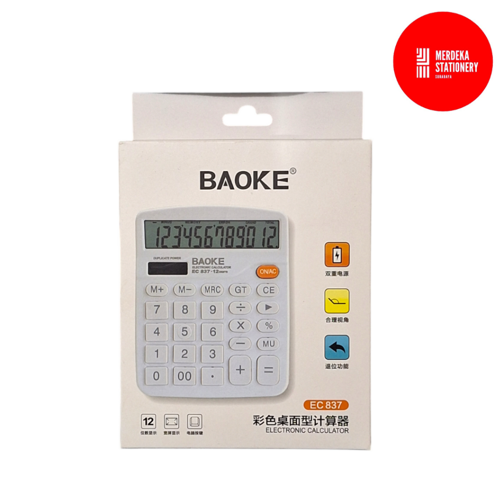 

Kalkulator/Calculator/Alta Hitung Meja Baoke/12 Digit Warna Putih EC837/Desktop Layar