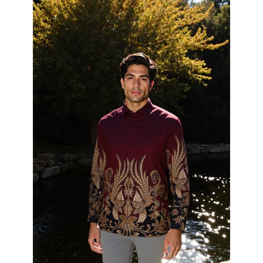 BENHILL Kemeja Pria Batik Panjang Maroon A320-36F
