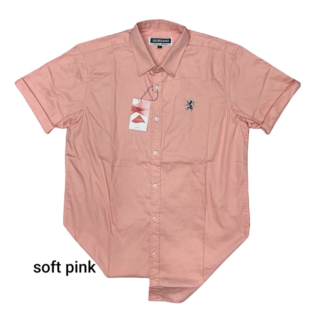 Mirror Kemeja Pria Lengan Pendek GIORDANO Soft Pink kemeja Polos Cotton Twill Swede Premium