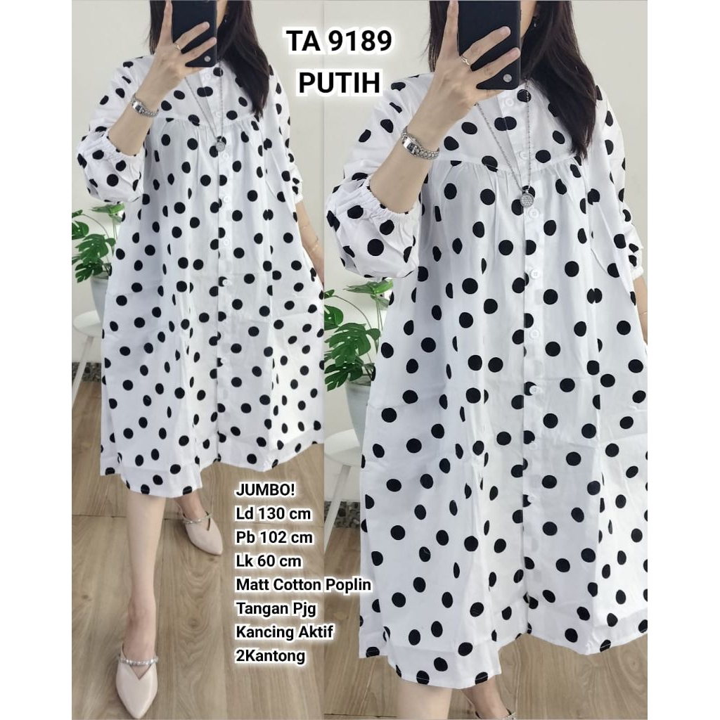 TA 9189. Tunik Jumbo Cotton Poplin Polkadot