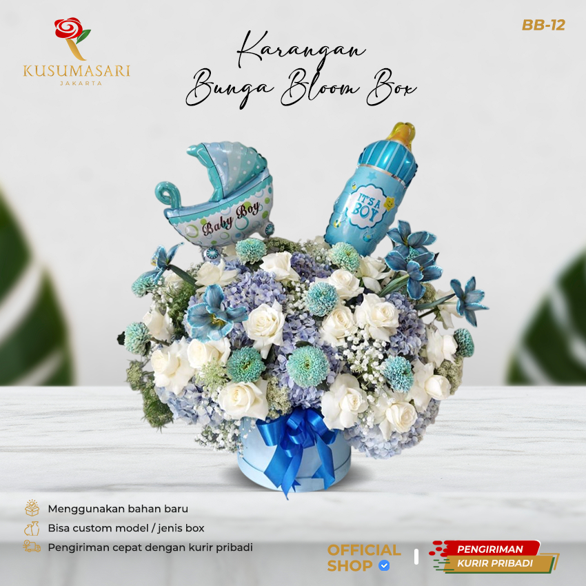 My Baby Blue  Karangan Bunga Bloom Box  Rangkaian Bloom Box  Bloom Box Balon  BB-12