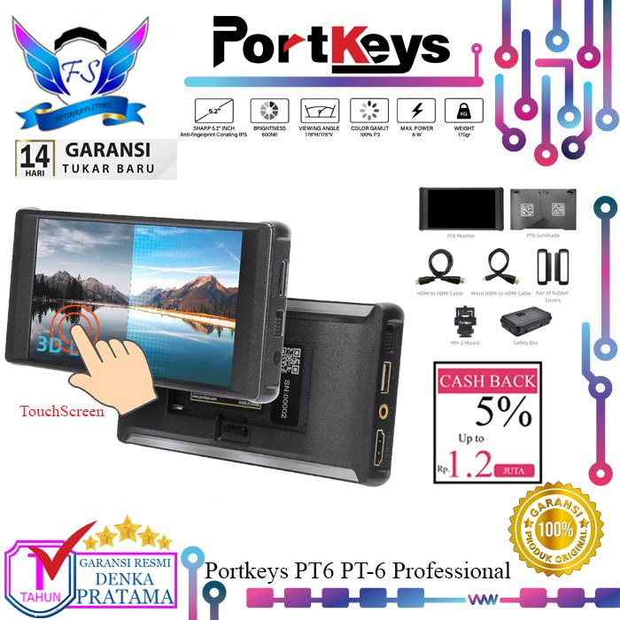 Portkeys PT6 PT-6 Professional Entry Level 5.2-inch On-Camera Monitor Garansi Resmi