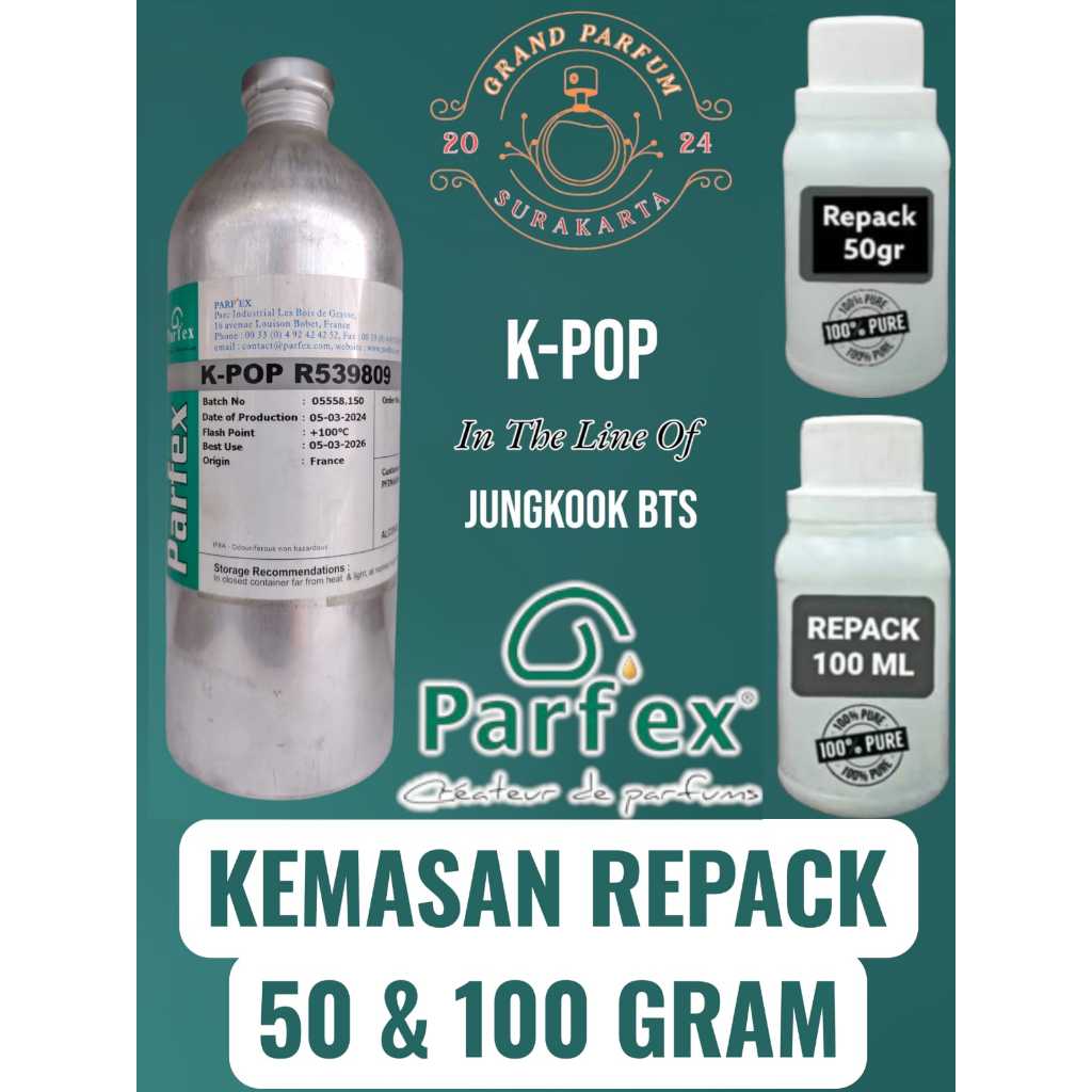 [REPACK] K-POP ~Jungkook BTS~ BY PARFEX BIBIT PARFUM MURNI KEMASAN 50 & 100 GRAM (ORIGINAL)