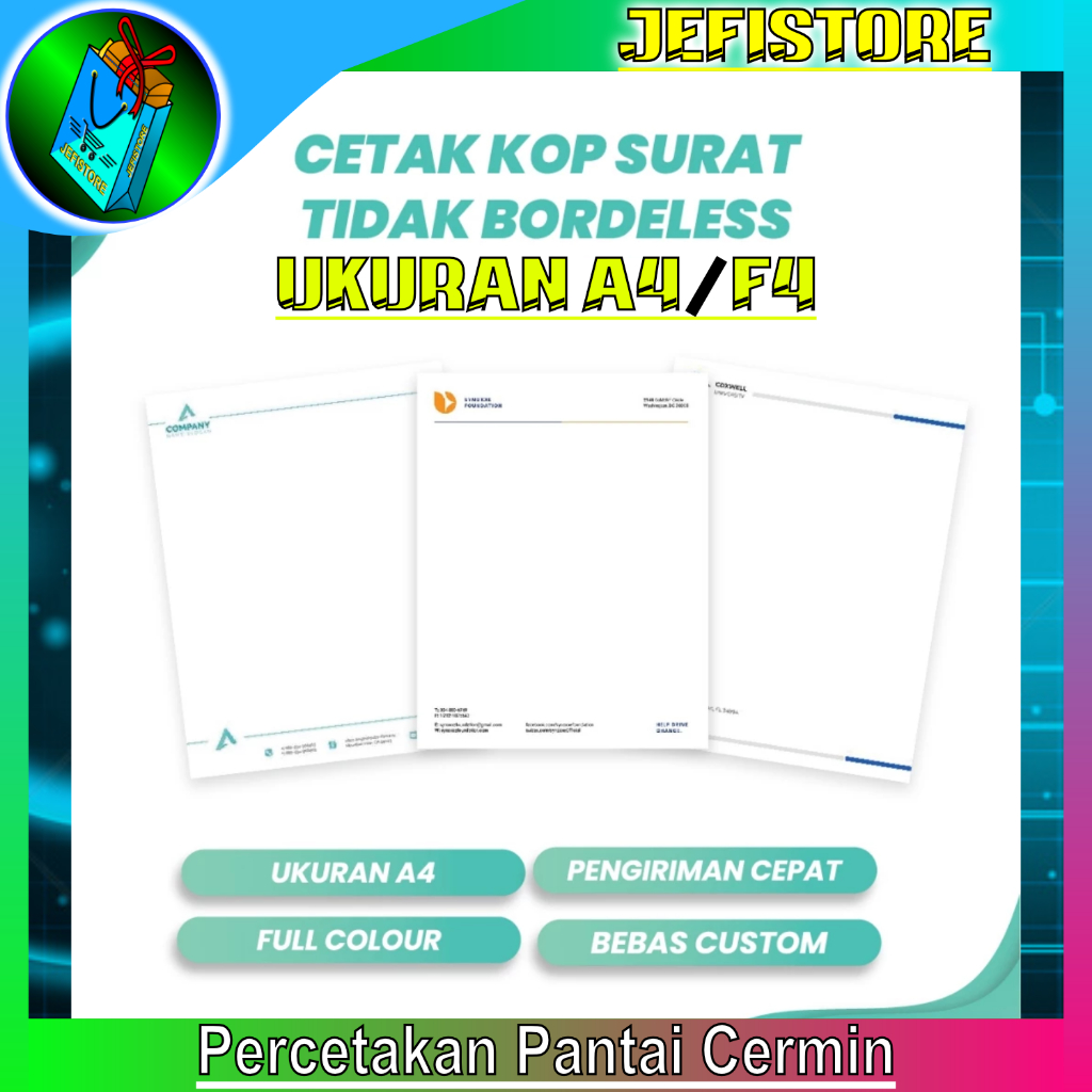 

Print Cetak Kop Surat 1 Rim (500 Lembar) A4 | F4 - Jefistore Pantai Cermin