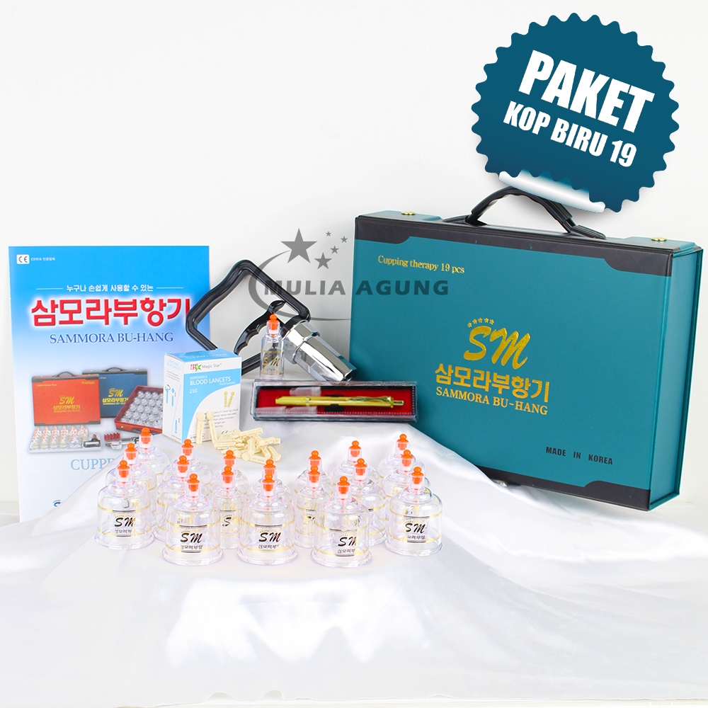 Paket Alat Bekam Sammora isi 19 Korea Biru + Lancing Device Gold SM-228 + Blood Lancet 21G MS
