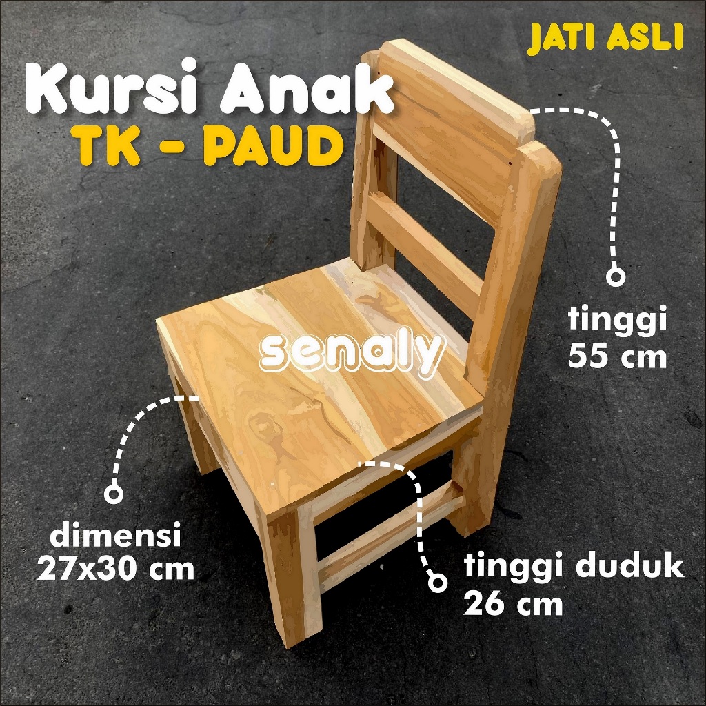 Bangku Kursi Belajar Anak TK PAUD Minimalis Bahan Kayu Jati Asli - senaly -