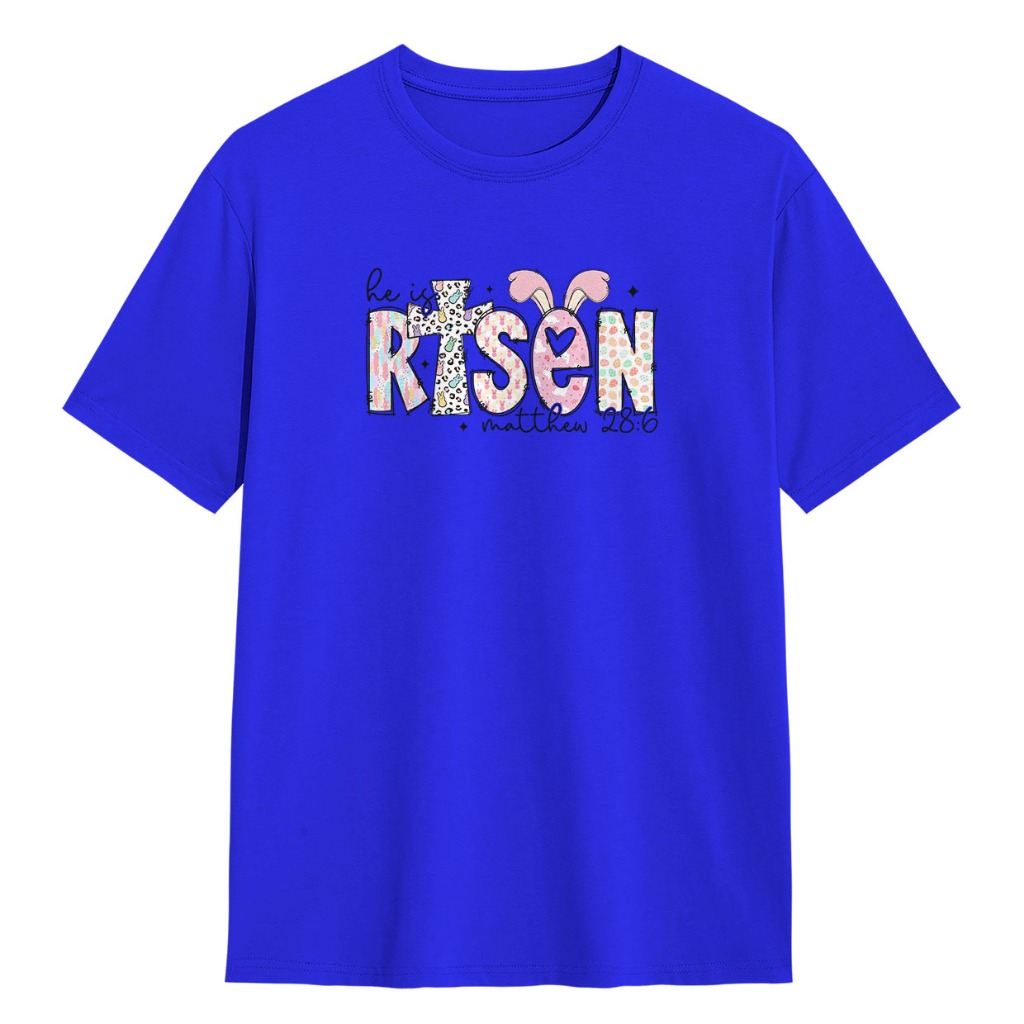 Part 2 Kaos He Is Risen Matthew 28 Bunny T-shirt Distro Unisex Pria Wanita Baju Rohani Kristen Katol