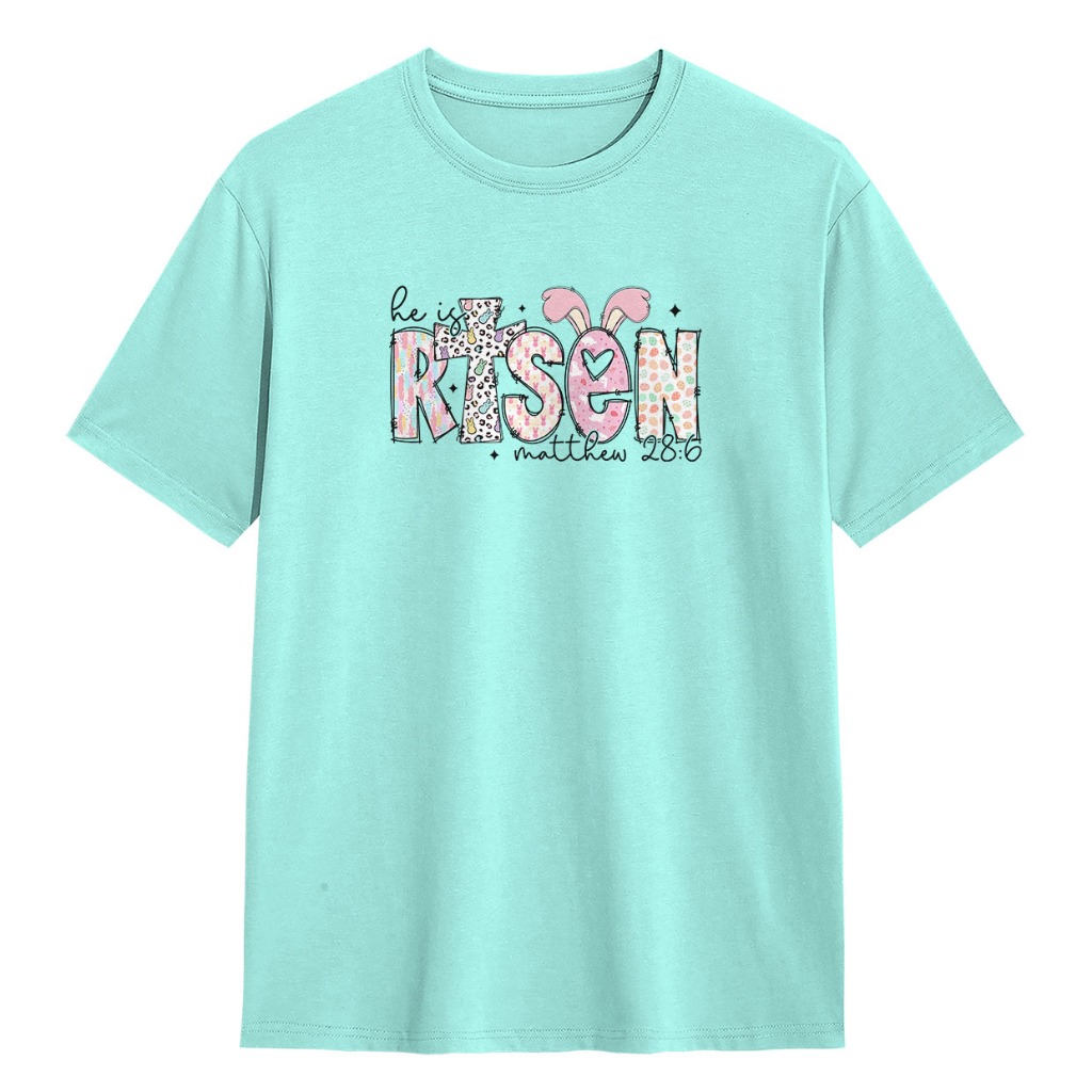 Part 3 Kaos He Is Risen Matthew 28 Bunny T-shirt Distro Unisex Pria Wanita Baju Rohani Kristen Katol