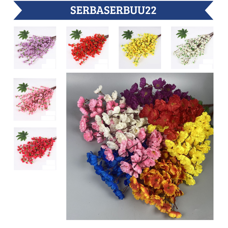 Bunga Sakura Cherry Blossom Tangkai Plastik Daun Sakura Artificial Panjang 65cm Imlek Tanaman Hias B