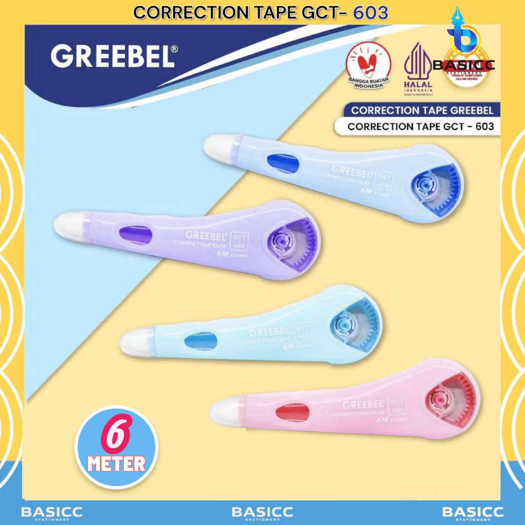 

Greebel Correction Tape GCT-603 Pastel / Tip Ex Kertas Roll Pita Koreksi Pulpen @ 1Pcs