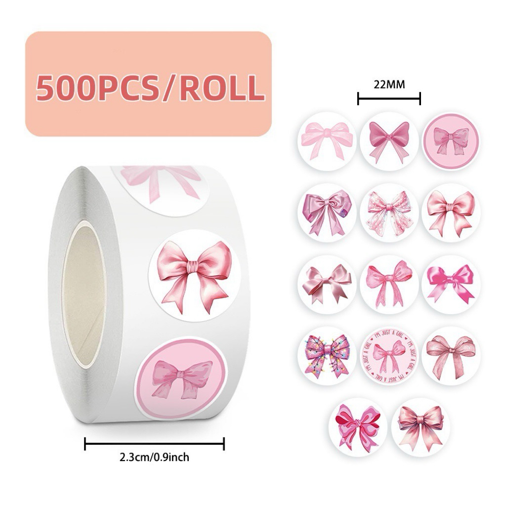 

Mocorie - Coquette 500pcs Sticker Roll / Pink Ribbon Coquette Sticker Roll isi 500 pcs / Stiker Design Pita Pink / Thank You Sticker Packing / Stiker Scrapbook Journal