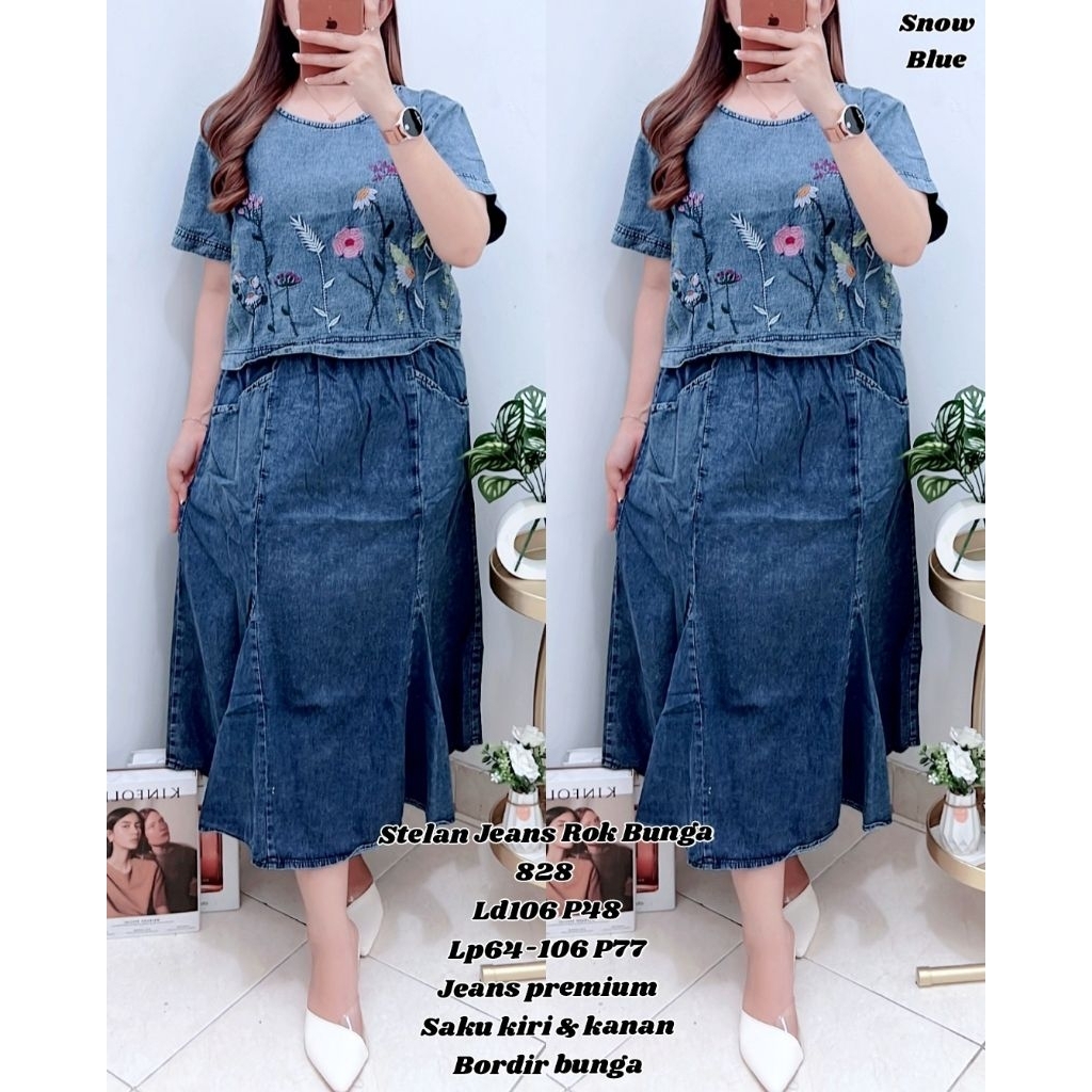 TOP - 821 / 828  SET ROK JEANS WANITA IMPORT / READY / REALPICT