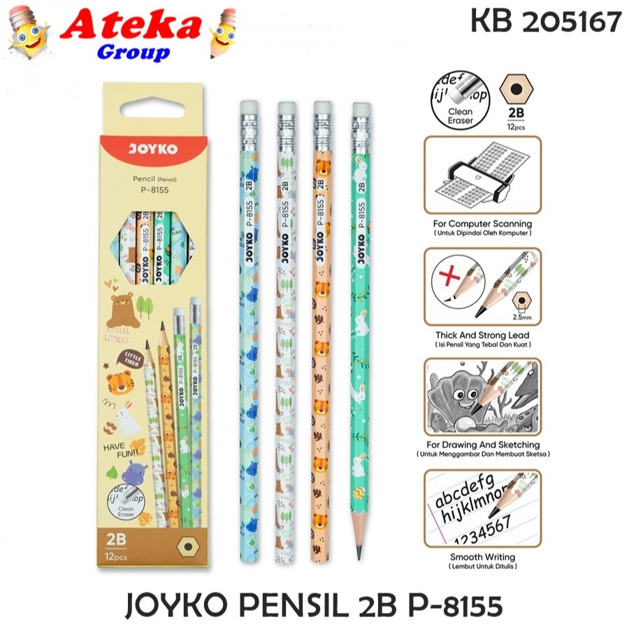 

[BOX/12 PCS] Pencil Pensil Joyko P-8155 2B Animal Lovers