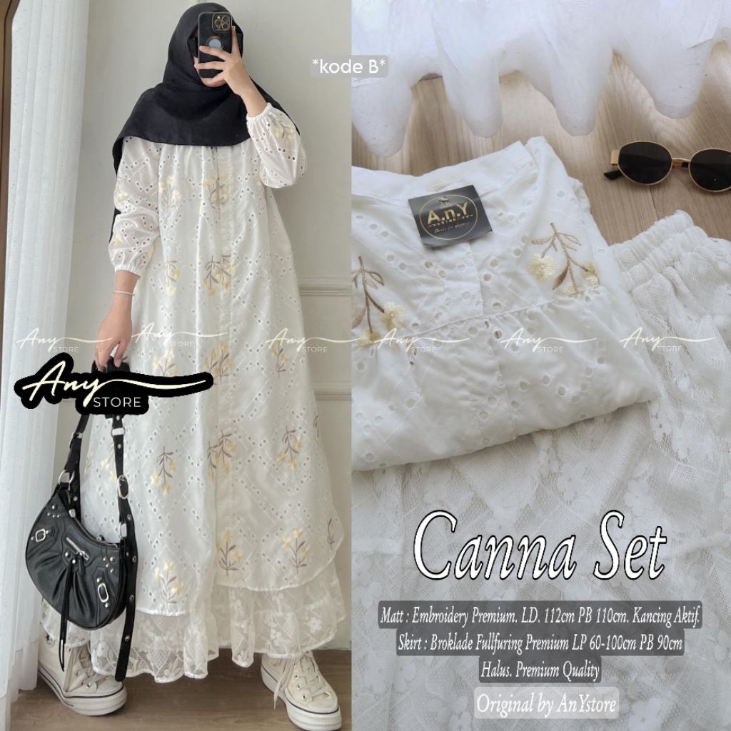 canna setelan tunik dan rok by A.N.Y long tunic jumbo ld 120 CM rok panjang plisket brukat tile long