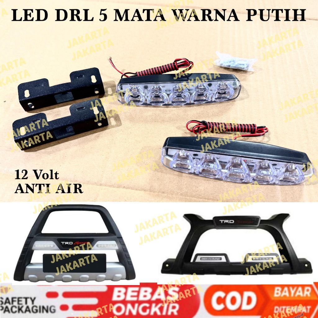 BIG PROMO Lampu LED DRL 5 Mata Tanduk TRD Luxury A Putih 12 Volt Anti Air **