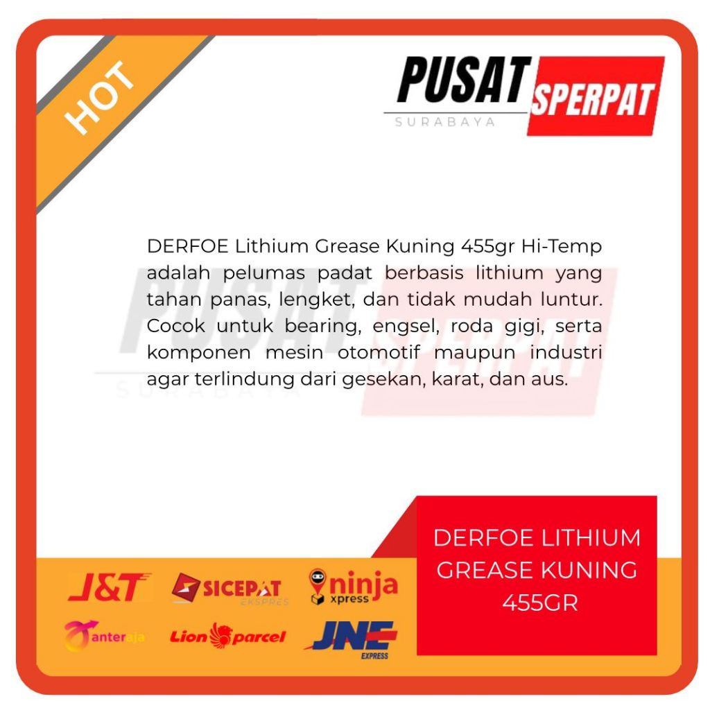 DERFOE – LITIUM GREASE KUNING 450GR HI-TEMP PELUMAS BEARING MOBIL MOTOR TAHAN PANAS KUAT ANTI KARAT