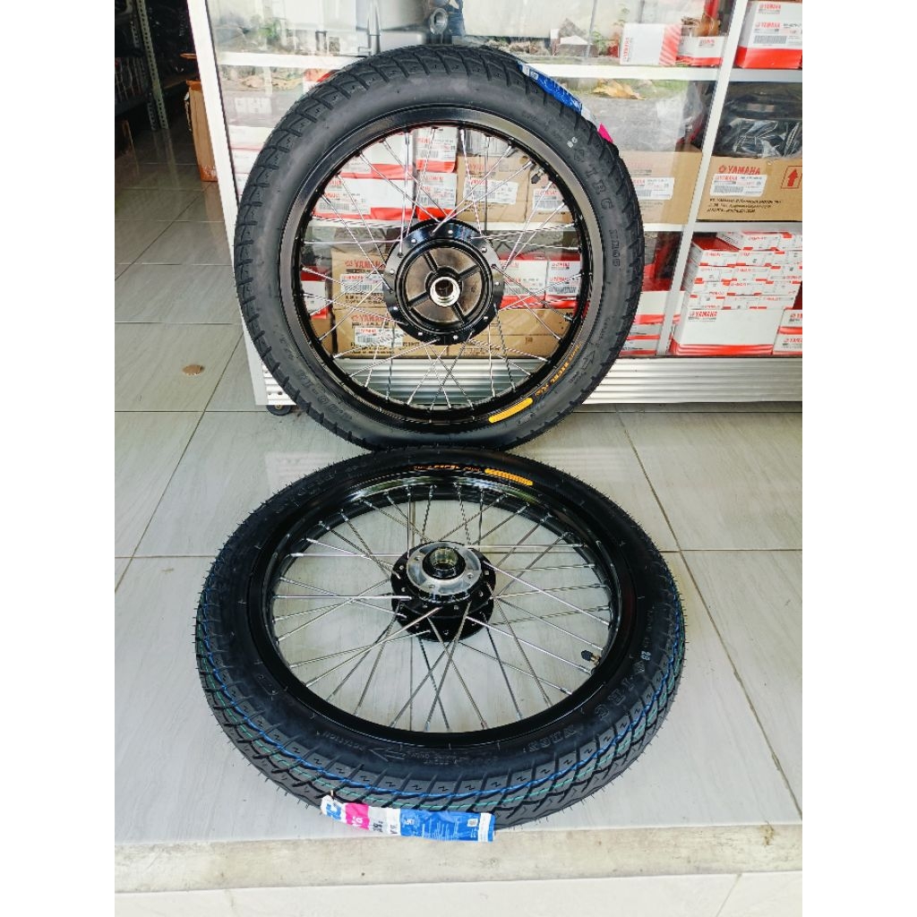 VELG RXKING SIAP RAKIT ROSSI ORIGINAL RING 18 UKURAN 160/185 HITAM GLOSSY SET BAN LUAR DALAM IRC NR 