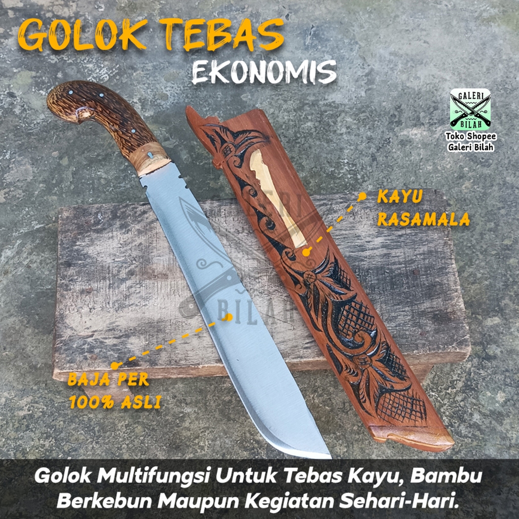 Golok Tebass Golok Kerja Tani Baja Per Tajam Golok Kebun Multifungsi Potong Kayu Bambu
