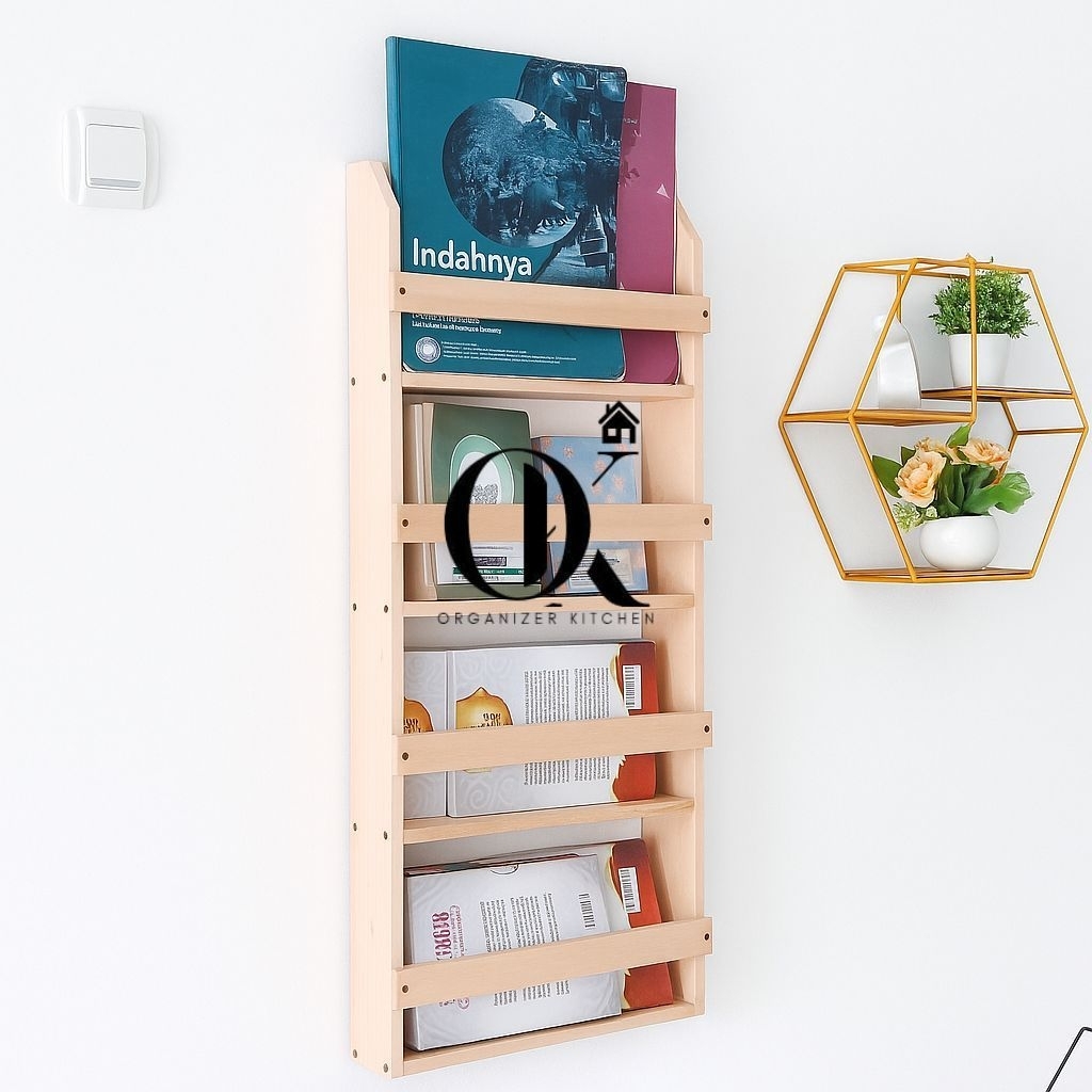 OK Rak Buku Dinding Kayu Mahoni Minimalis 4 Tingkat Organizer Buku & Majalah Rak Buku Anak Rak Pajan