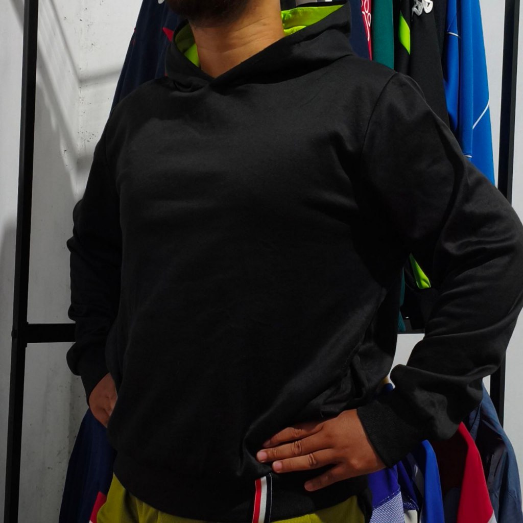 BLACK Hoodie Polos Hitam Hijau Stabilo LD120