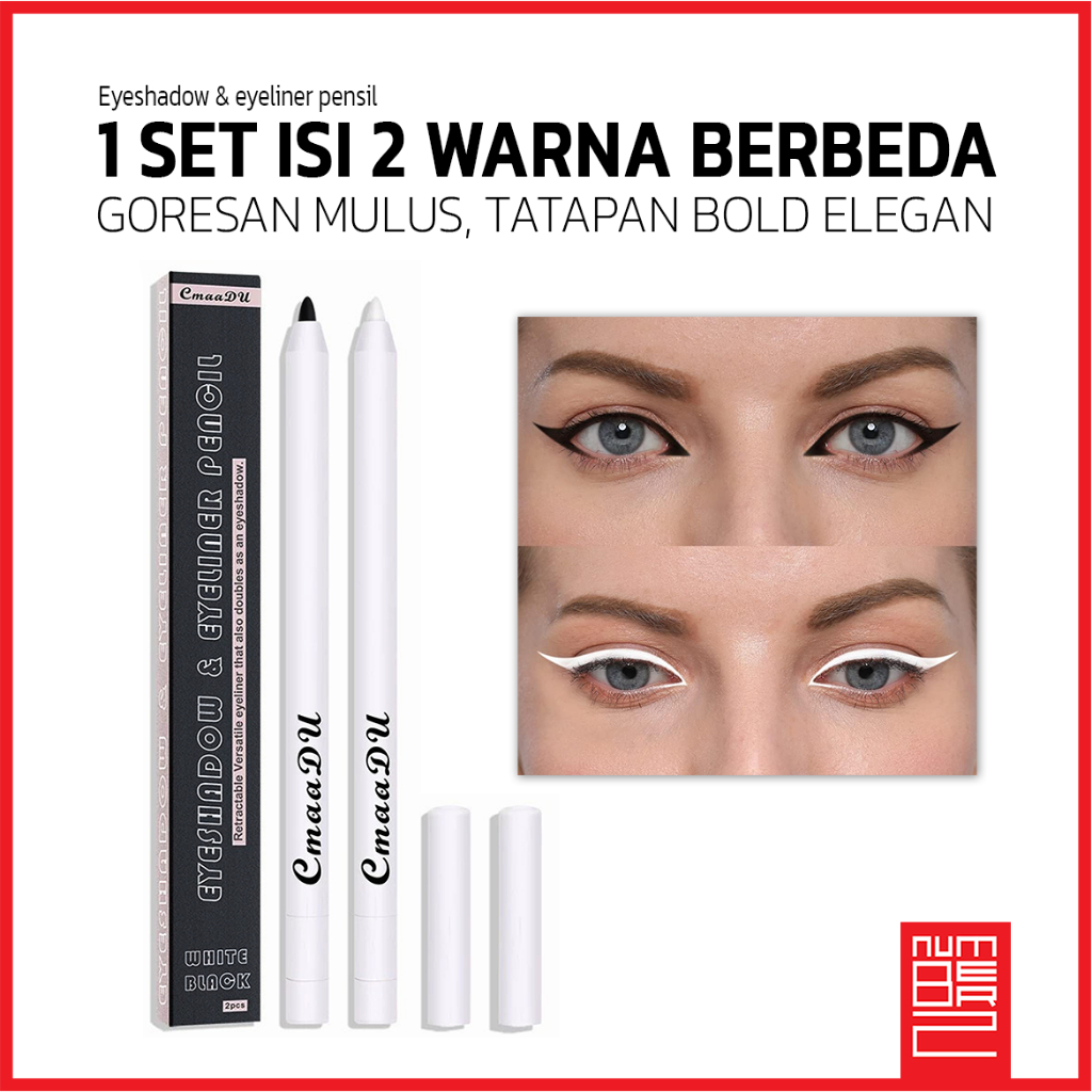 Pensil eyeliner highlighter eyeshadow cmaadu 2 warna hitam putih bawah mata waterproof tahan air tah