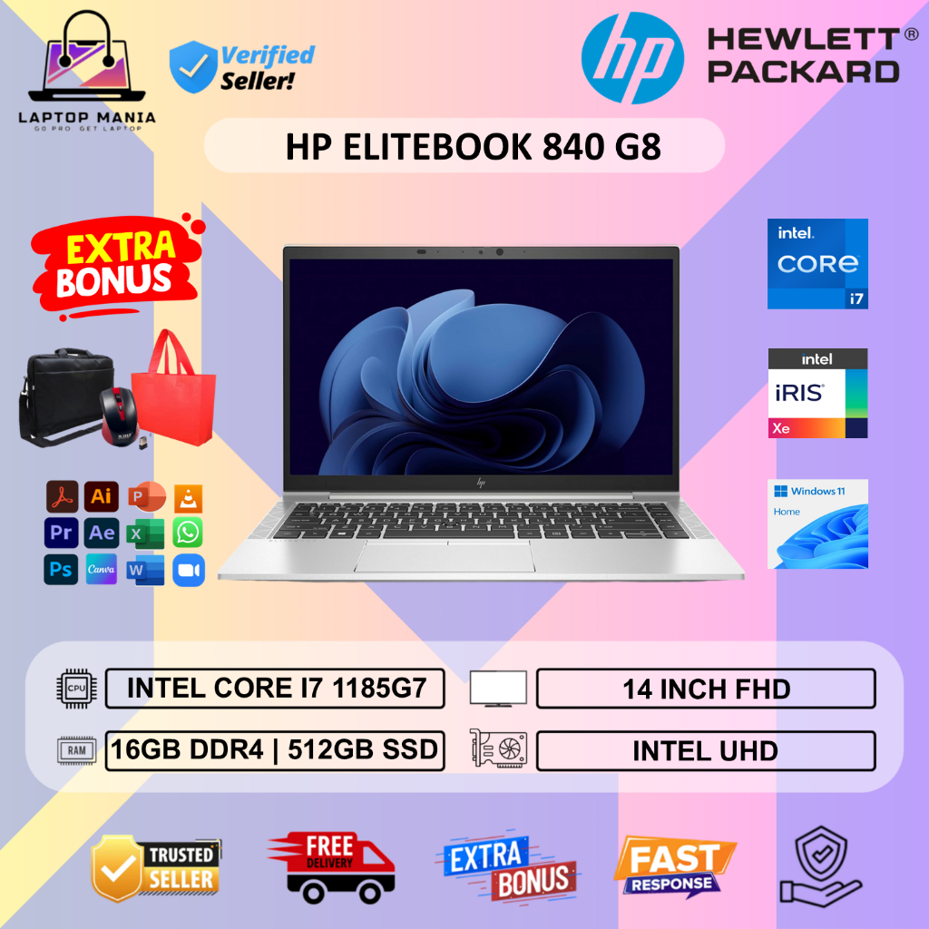Hp Elitebook 840 G8 Intel i7 1185G7 16GB DDR4 512GB SSD 14 Inch FHD Windows 11