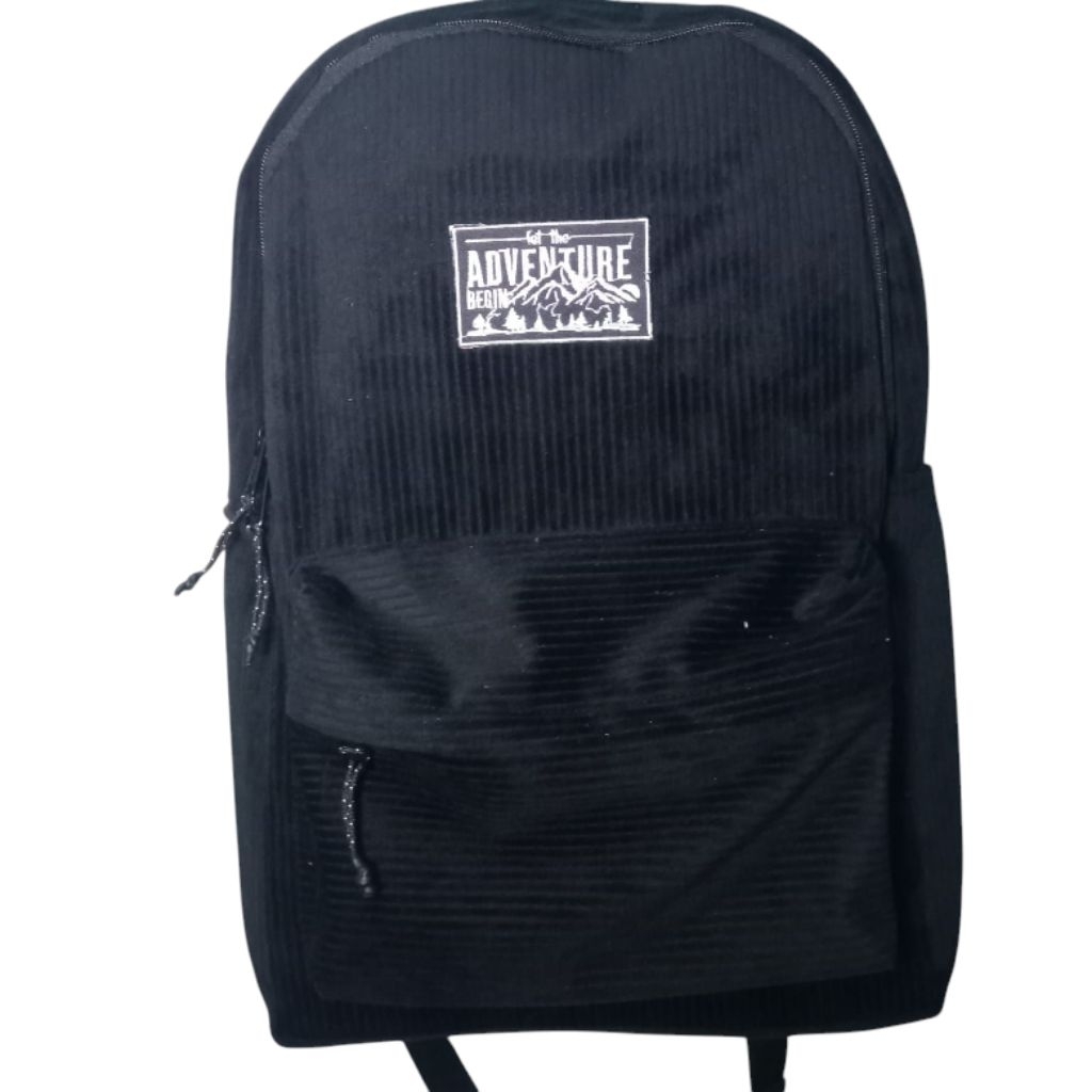 Tas Corduroy Backpack Adventure Hitam/Tas Ransel Adventure Pria Dan Wanita