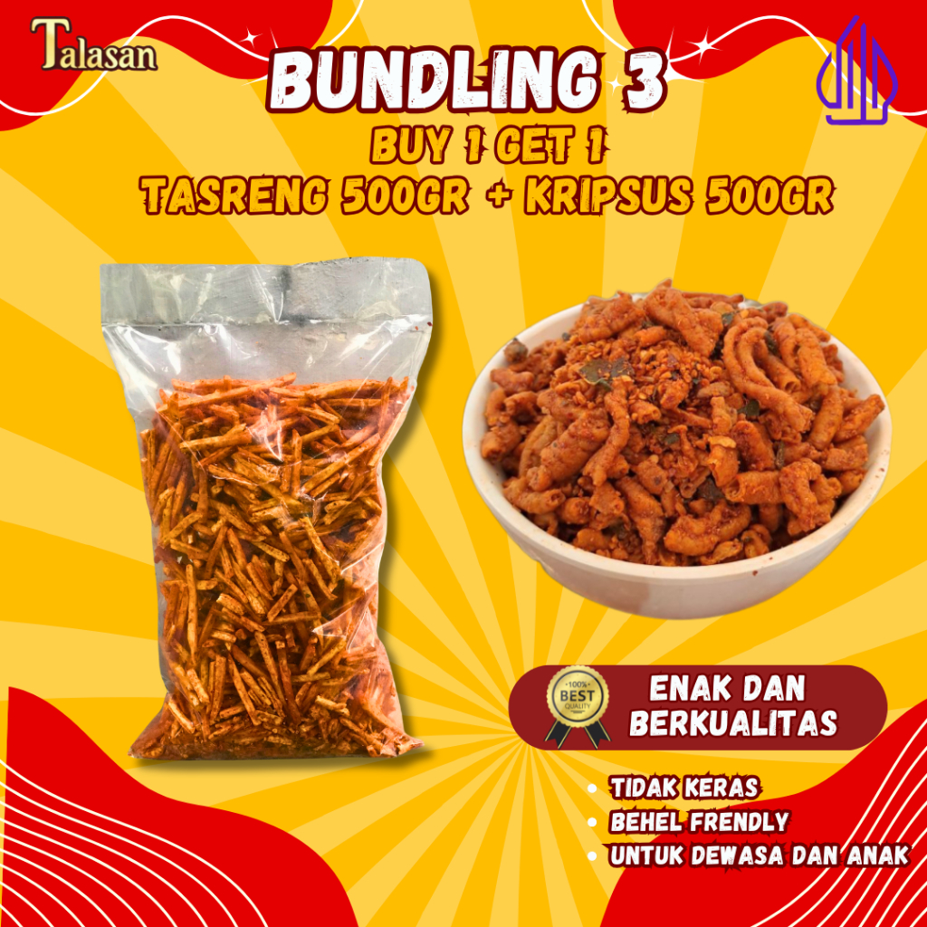 

buy1get1 [BUNDLING 3] Keripik Usus pedas 500gr FREE tasreng 500gr | original dan pedas daun jeruk | camilan murah talasan