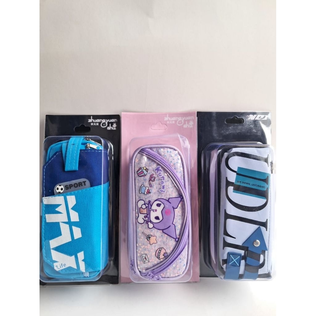 Tempat kotak pensil karakter anak-anak resleting cowo dan cewe