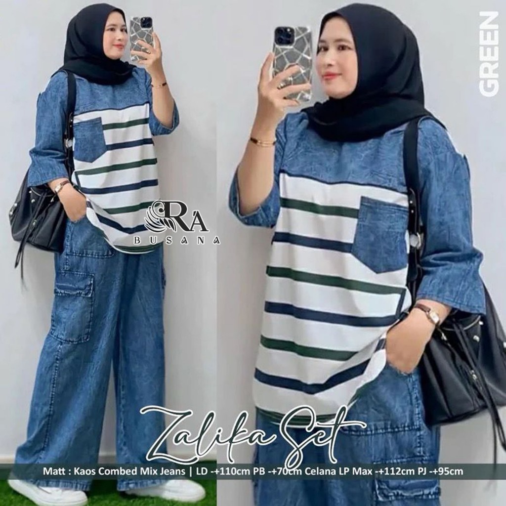 VITO SET JUMBO | ZALIKA SET JUMBO | SETELAN JUMBO JEANS CARGO MIX COMBED 20s